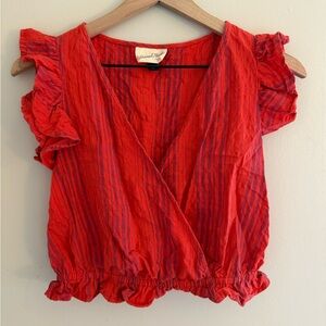 Cotton red and purple v-neck top